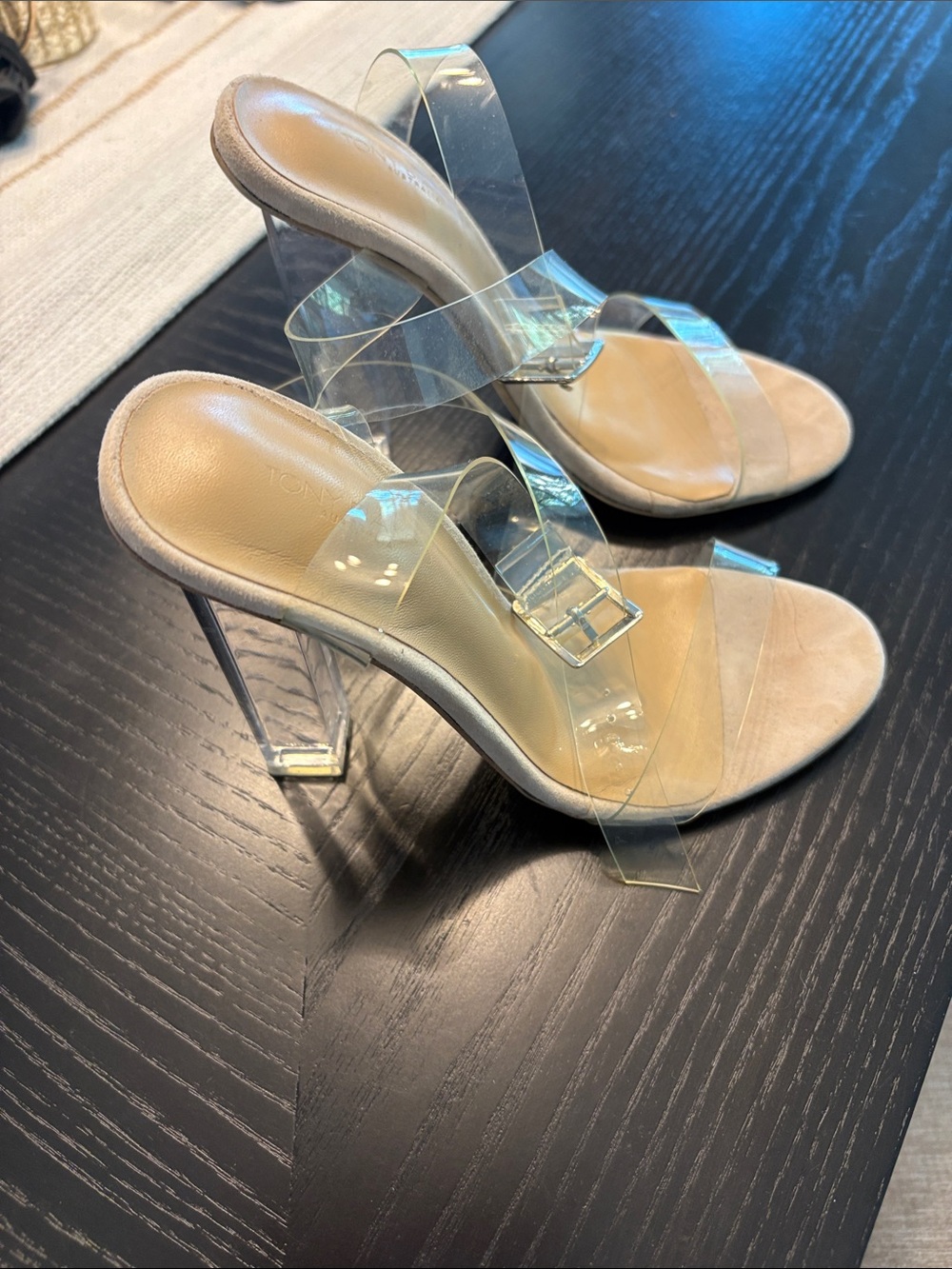 Tony Bianco Nude Footbed Clear-Strap Stiletto Sandals